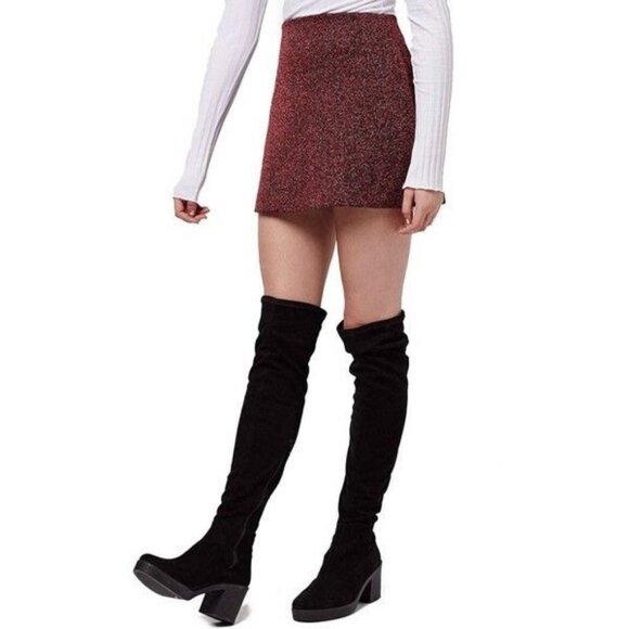 Topshop Red Herringbone Mini Skirt ASO Anastasia Steele - Picture 2 of 10